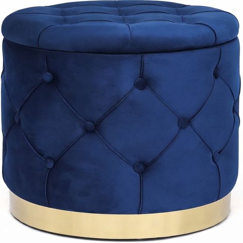 Homebeez 19-inch Round Velvet Storage Ottoman