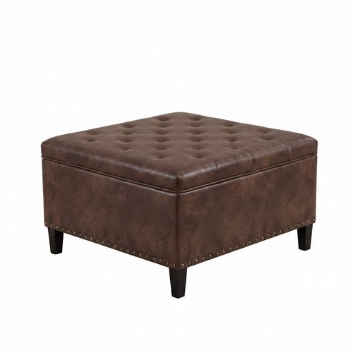 Homebeez Square Faux Leather Storage Ottoman