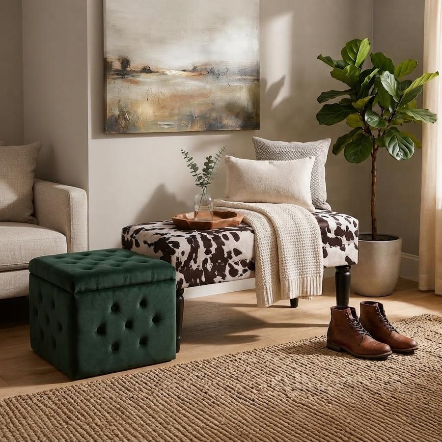Homebeez 39.4-inch Cow Print Upholstered Bench